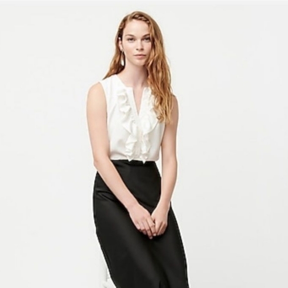 J. Crew Cream Ruffle V Neck Tank Top - Picture 1 of 6